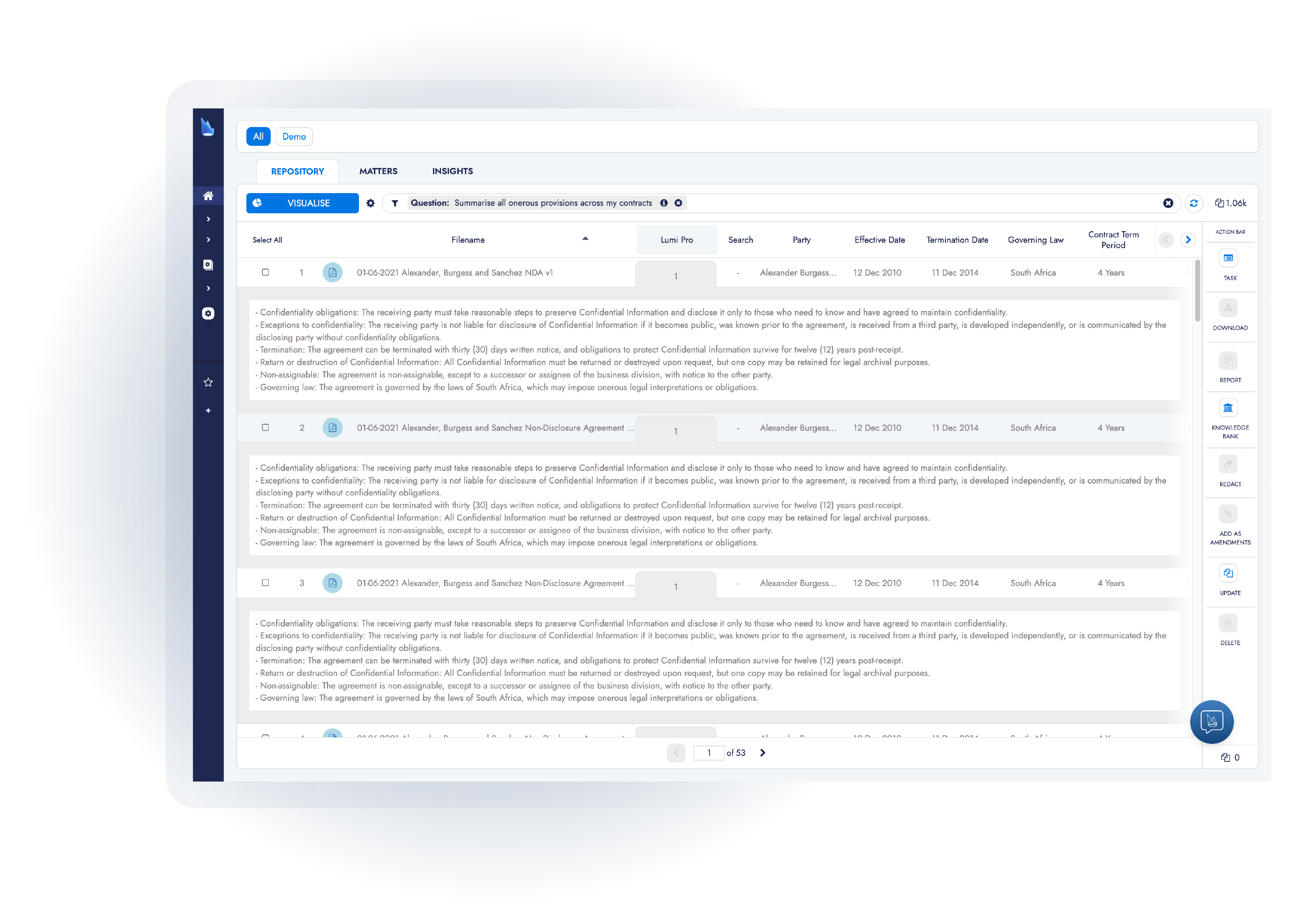 Corporate insight screen