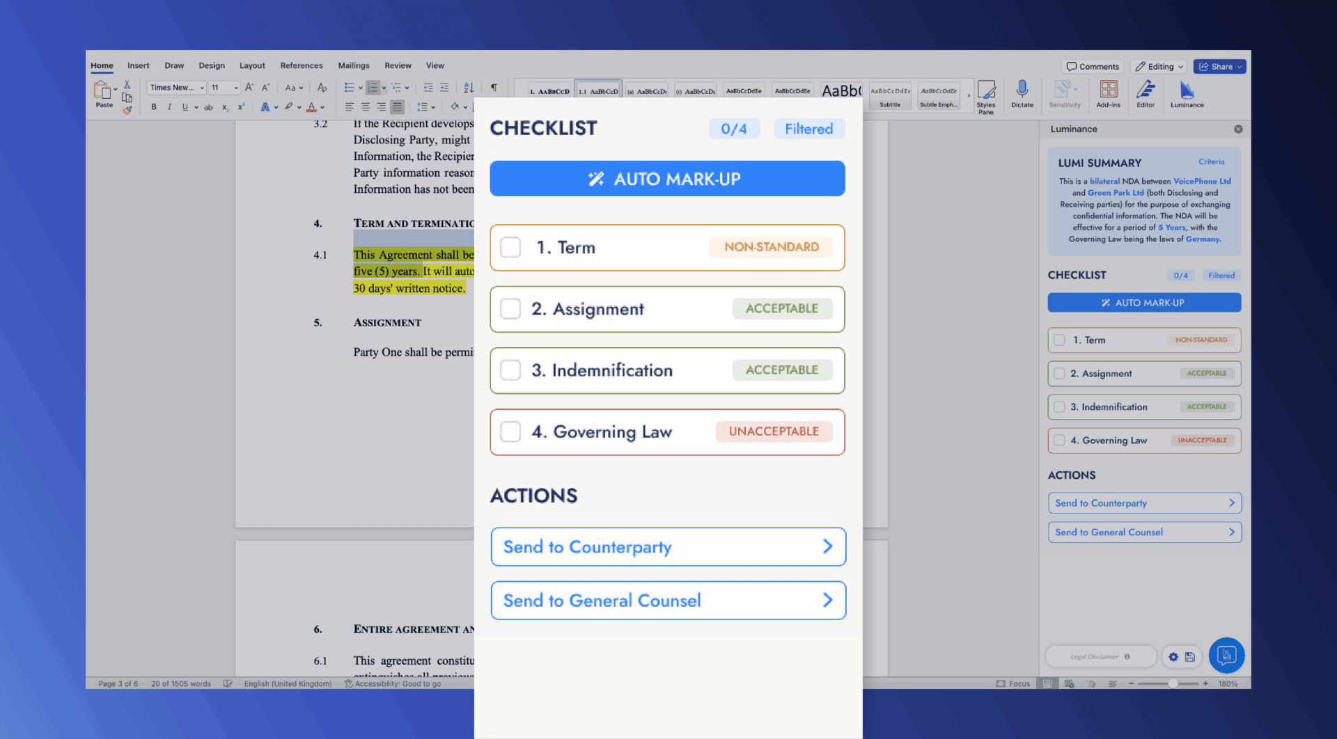 Checklist for a legal document with highlighted text.
