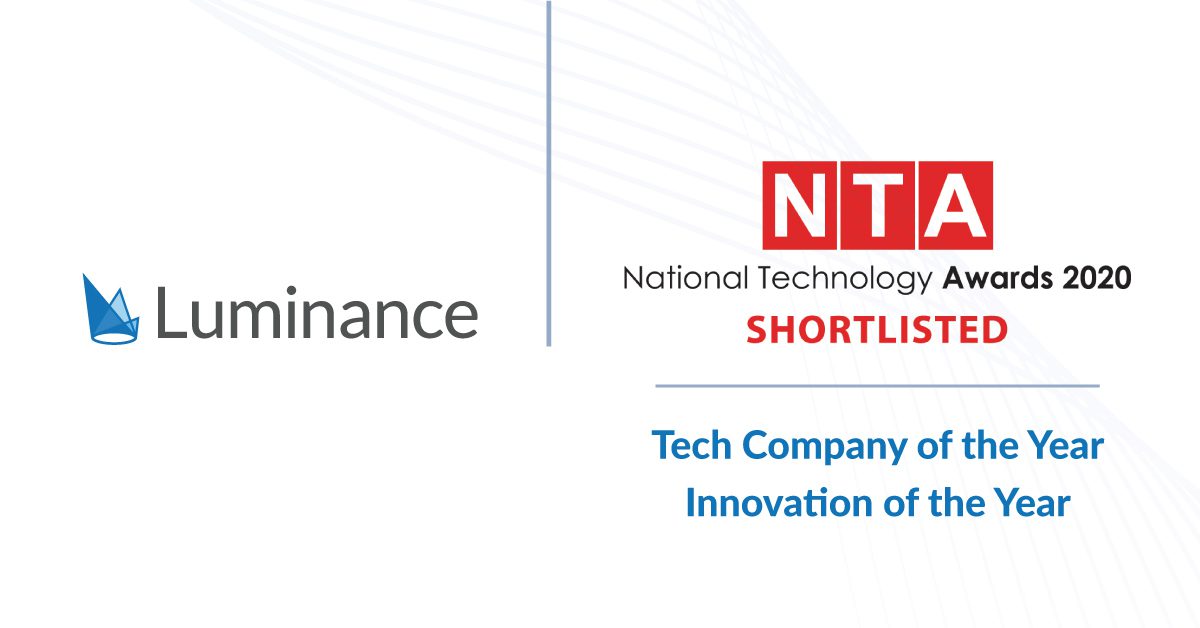 Luminance’s machine learning dominating as company nominated for two awards at the National Technology Awards 2020